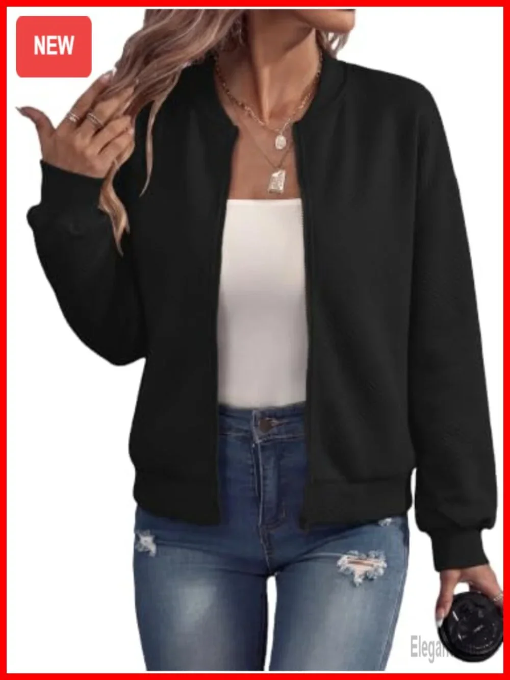 Women's Lightweight Bomber Jacket Casual Zipper Coat Spring Fall